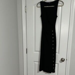 Lulu's Black Midi Dress with Button Detail